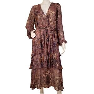 MINKPINK Paisley Midi Dress Romantic Boho Sheer Tiered Size Medium